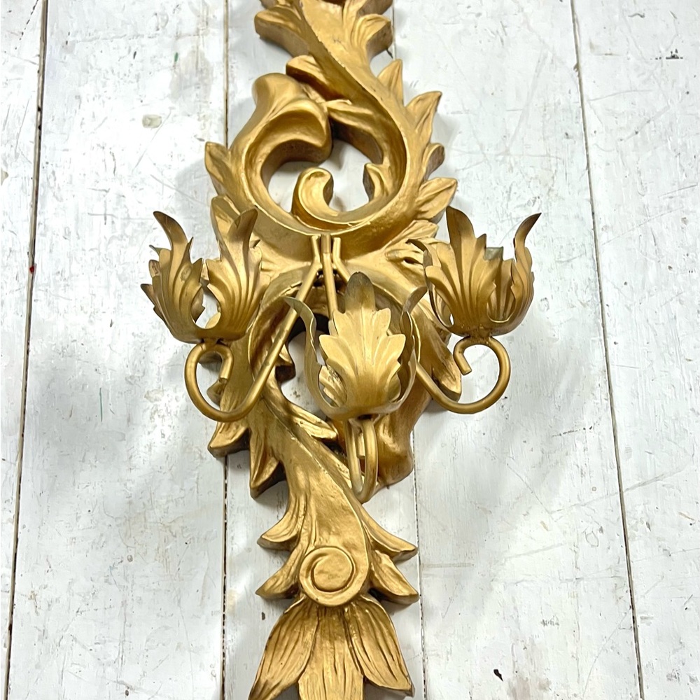 Vintage gold wall sconce candle resin metal retro cottage core